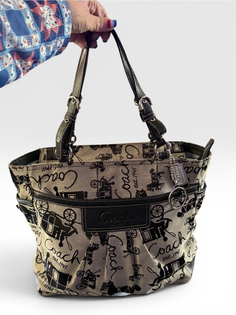 Coach Tote Tan Canvas 2010 with Printed Horse and Carriage….very gently used